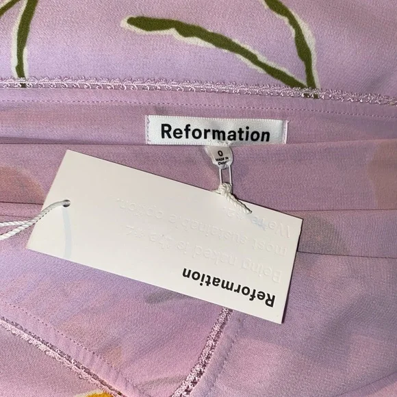 NWT Reformation Isla Skirt Luciana Purple Orange Floral Print Midi Slip Size 0 - Picture 2 of 7